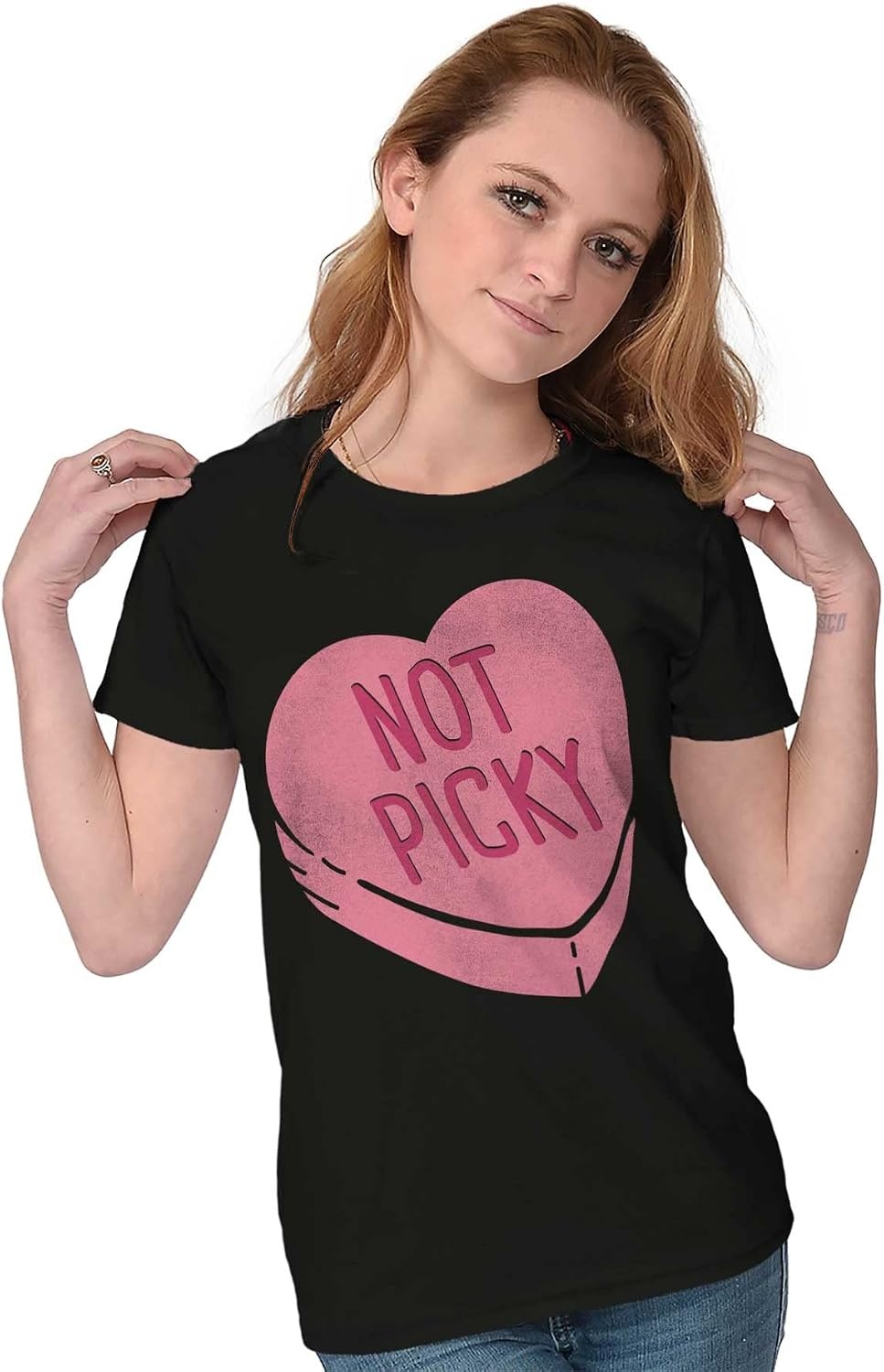 image:imageNot Picky Candy Heart Valentines Day Womens Slim Fit Graphic TeeBlack
