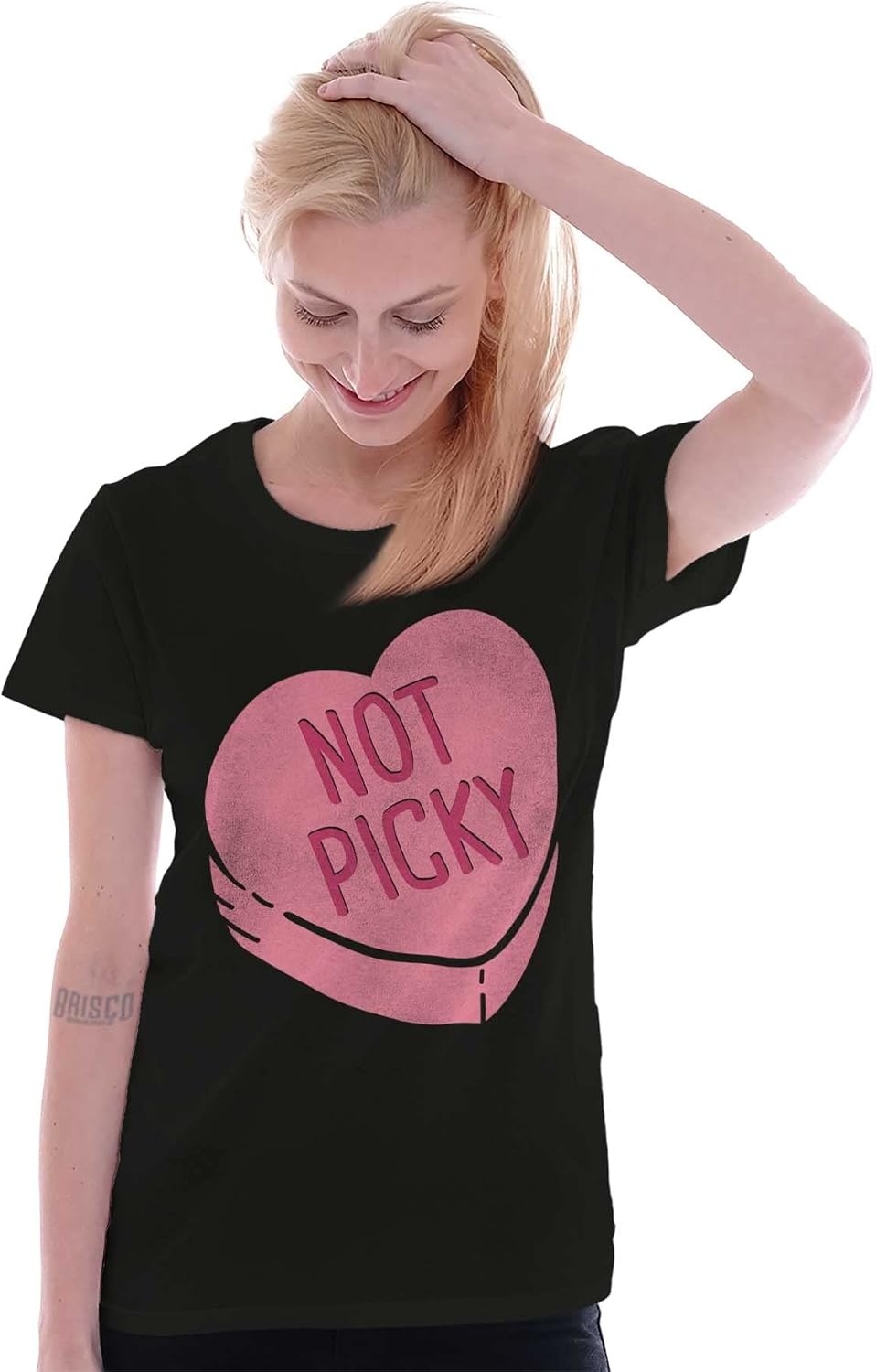 image:imageNot Picky Candy Heart Valentines Day Womens Slim Fit Graphic TeeBlack