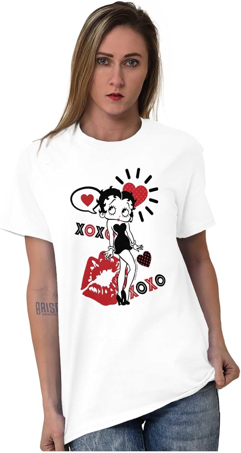 image:imageRetro Betty Boop Hugs Kisses XO Love Womens Graphic T Shirt TeesWhite