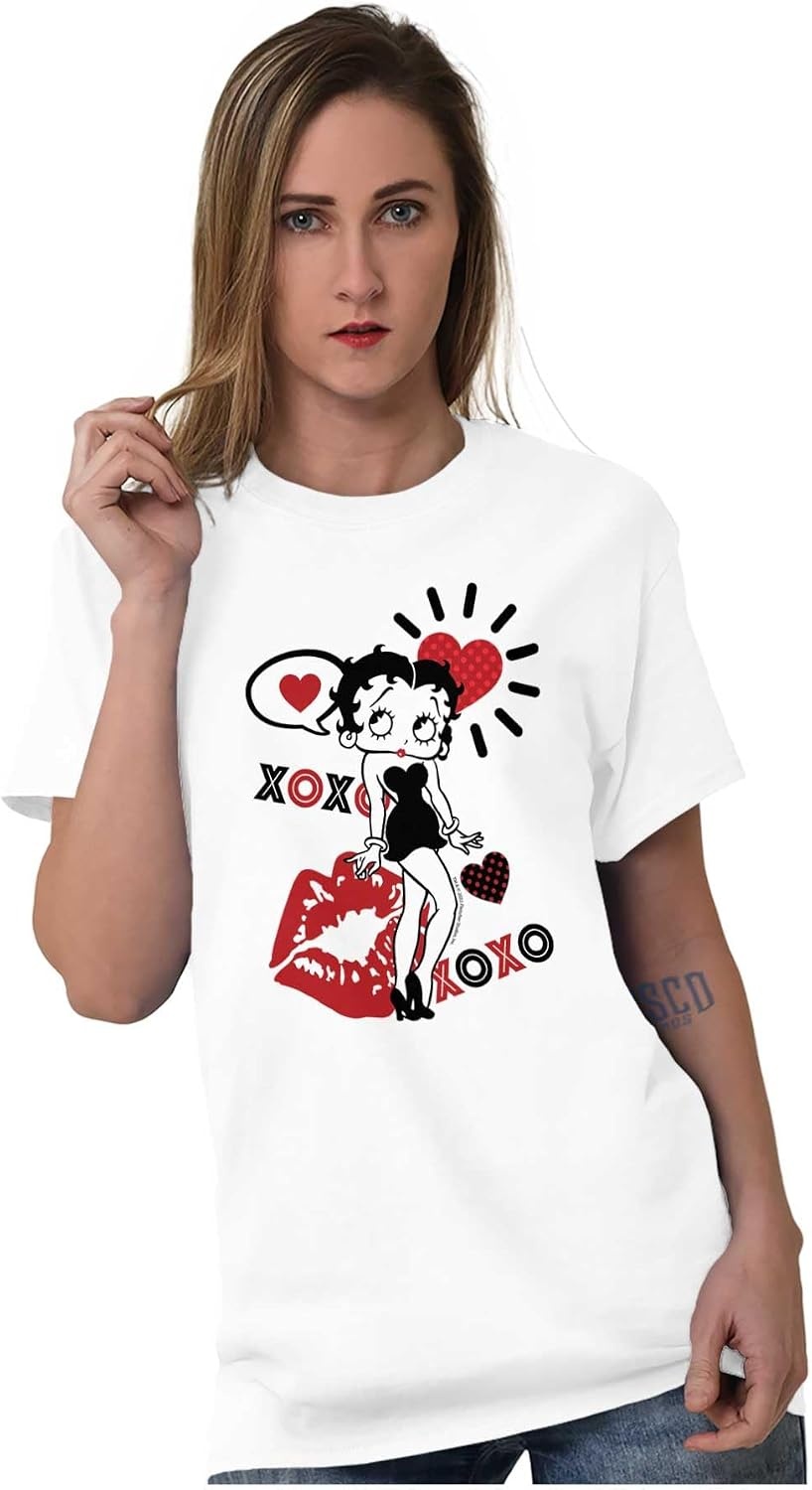 image:imageRetro Betty Boop Hugs Kisses XO Love Womens Graphic T Shirt TeesWhite