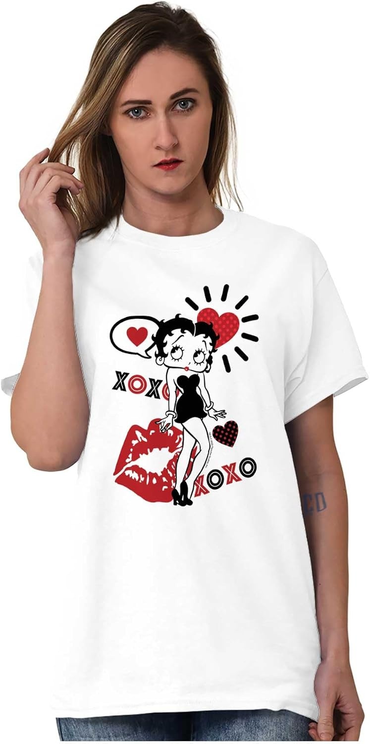 image:imageRetro Betty Boop Hugs Kisses XO Love Womens Graphic T Shirt TeesWhite