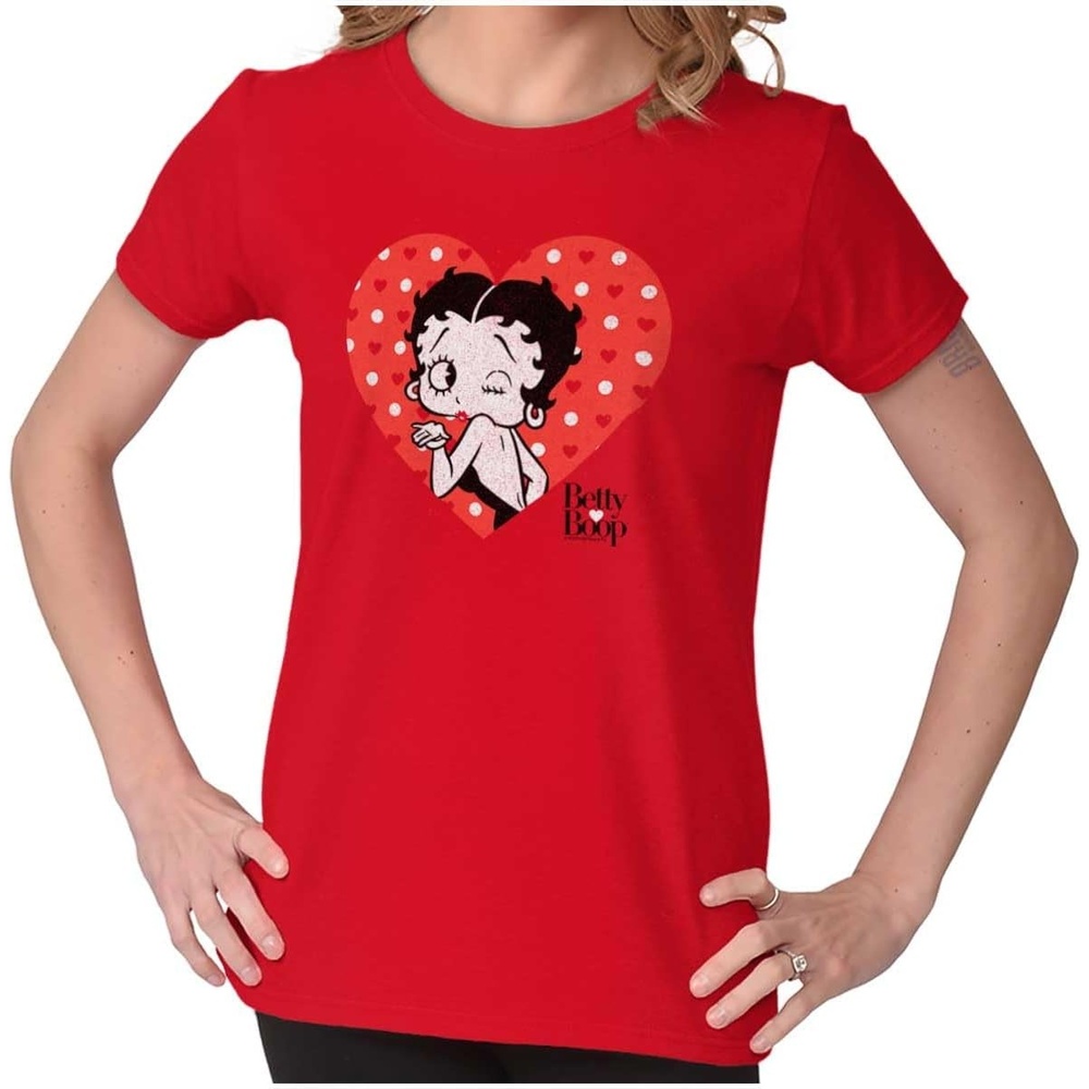 image:imageBetty Boop Blowing Kisses Adorable Womens Slim Fit Graphic Tee Red