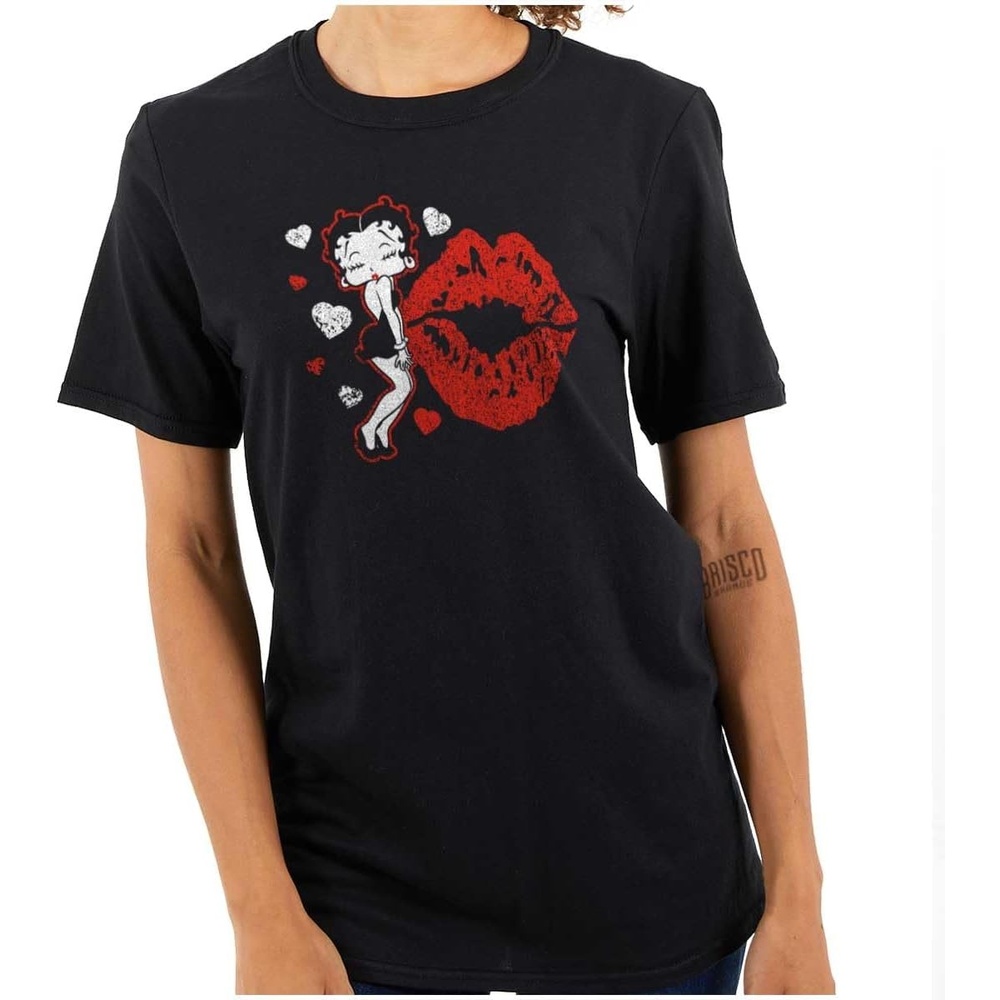 image:imageBetty Boop Blowing Kisses Lips Hearts Womens Graphic T Shirt TeesBlack