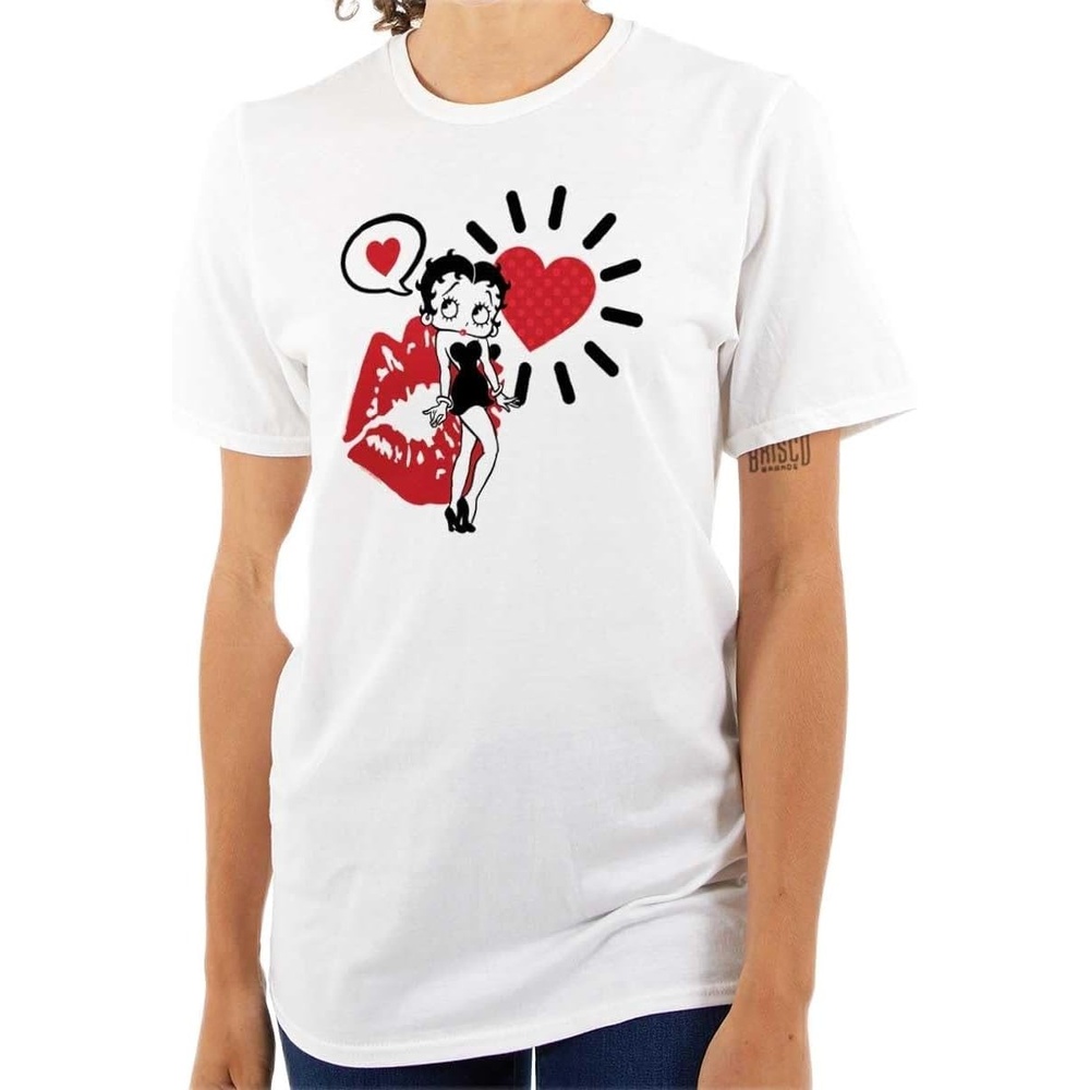 image:imageBetty Boop Heart and Lipstick Stain Womens Graphic T Shirt TeesWhite