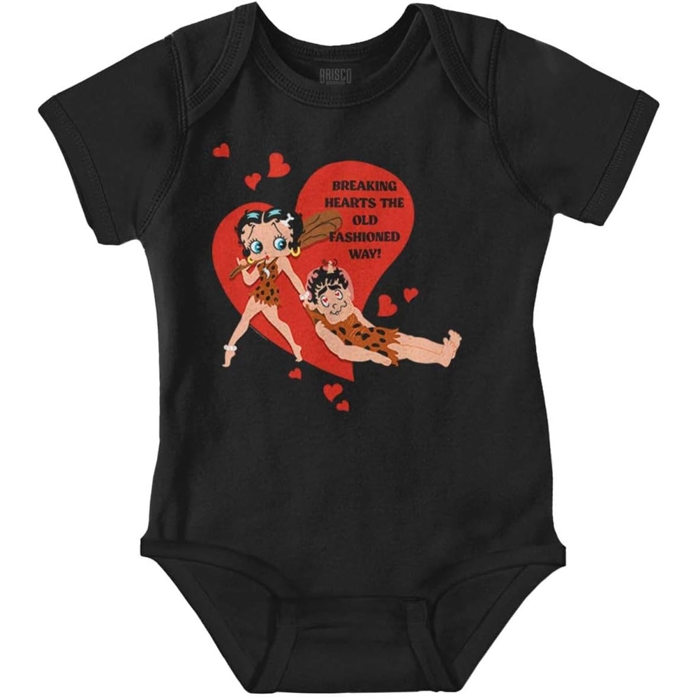 image:imageBrisco Brands Betty Boop Caveman Heartbreaker Baby Bodysuit Jumper GirlsBlack