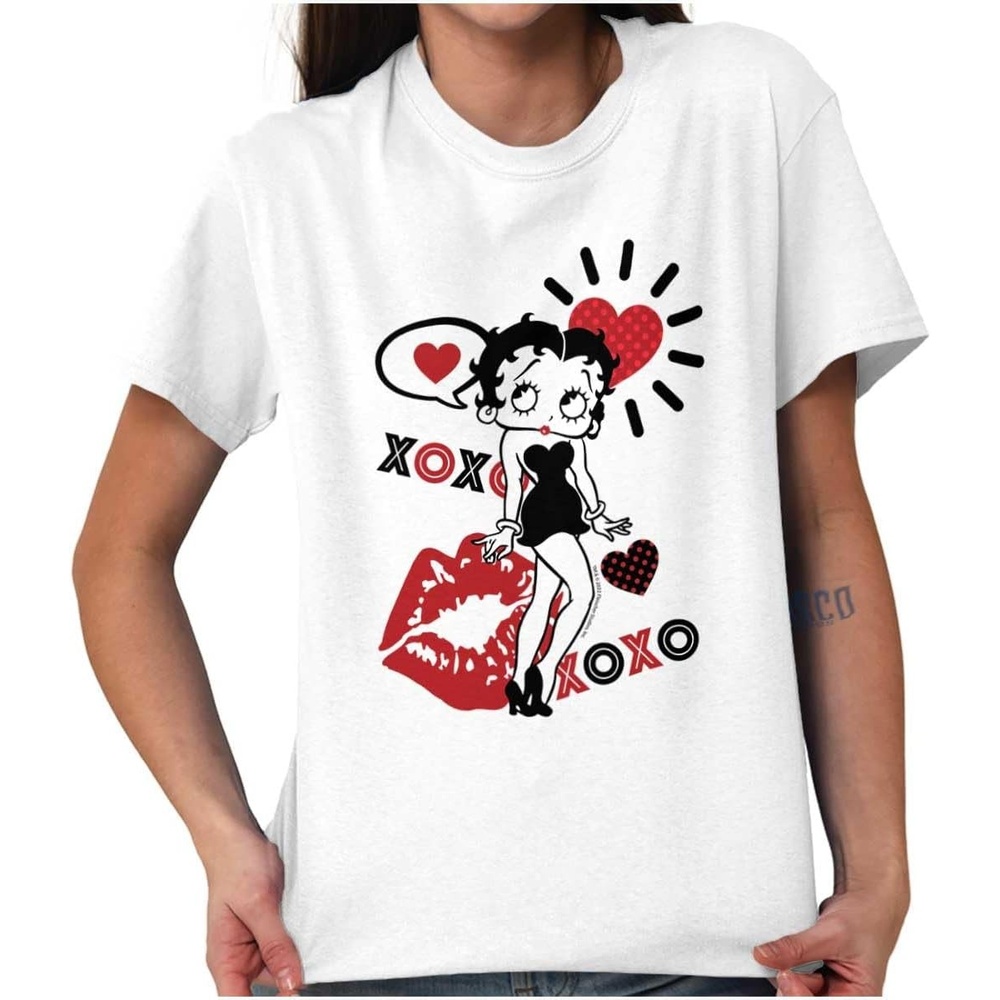 image:imageRetro Betty Boop Hugs Kisses XO Love Womens Graphic T Shirt TeesWhite