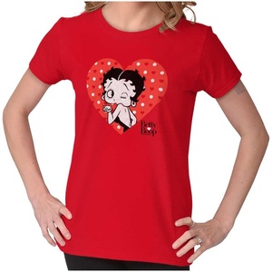 Betty Boop Blowing Kisses Adorable Womens Slim Fit Graphic Tee Red