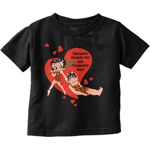 Betty Boop Caveman Heartbreaker Toddler Baby Girl T Shirt(Black)