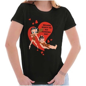 Betty Boop Caveman Heartbreaker Womens Slim Fit Graphic Tee(Black)
