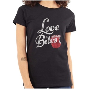 Love Bites Funny Single Valentine Day Womens Slim Fit Graphic Tee(Black)