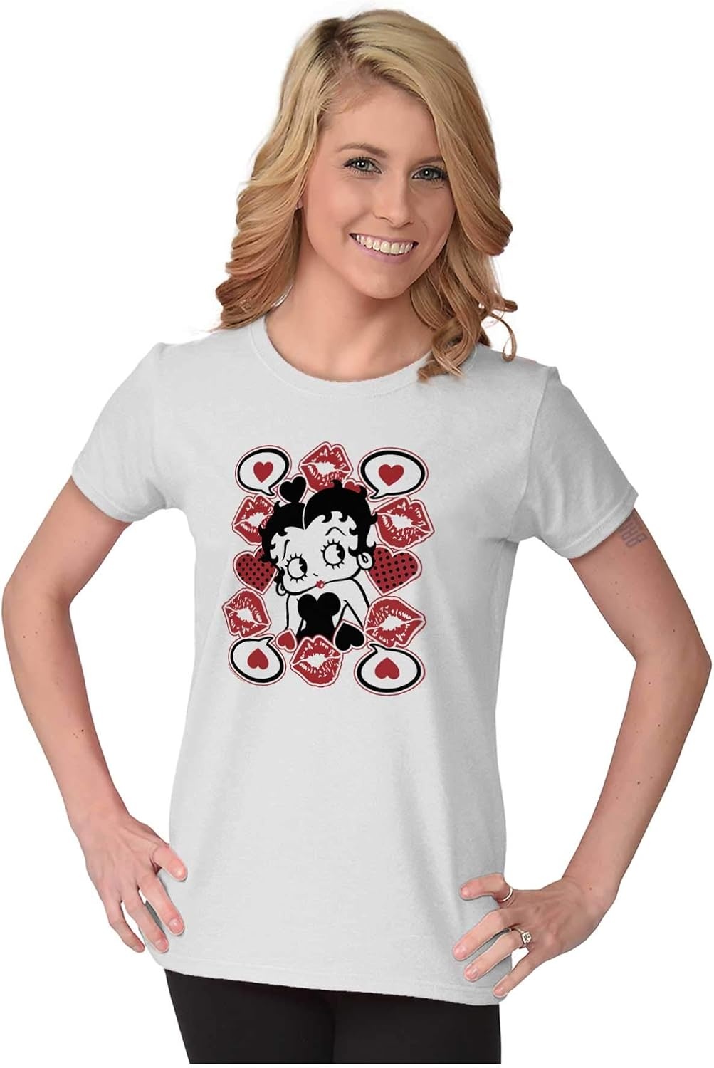 image:imageBetty Boop Cartoon Hearts and Kisses Womens Slim Fit Graphic Tee