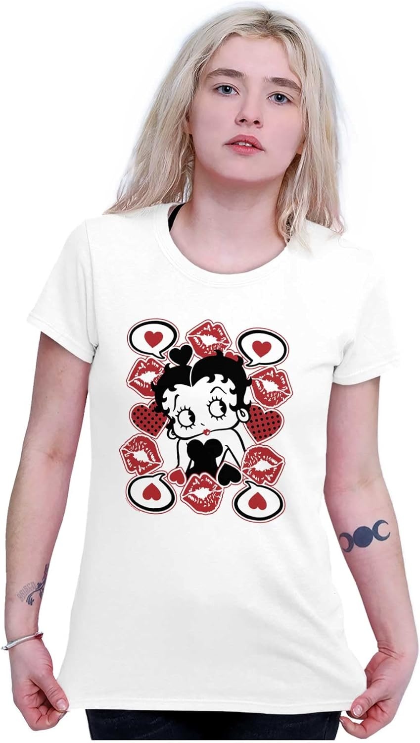 image:imageBetty Boop Cartoon Hearts and Kisses Womens Slim Fit Graphic Tee