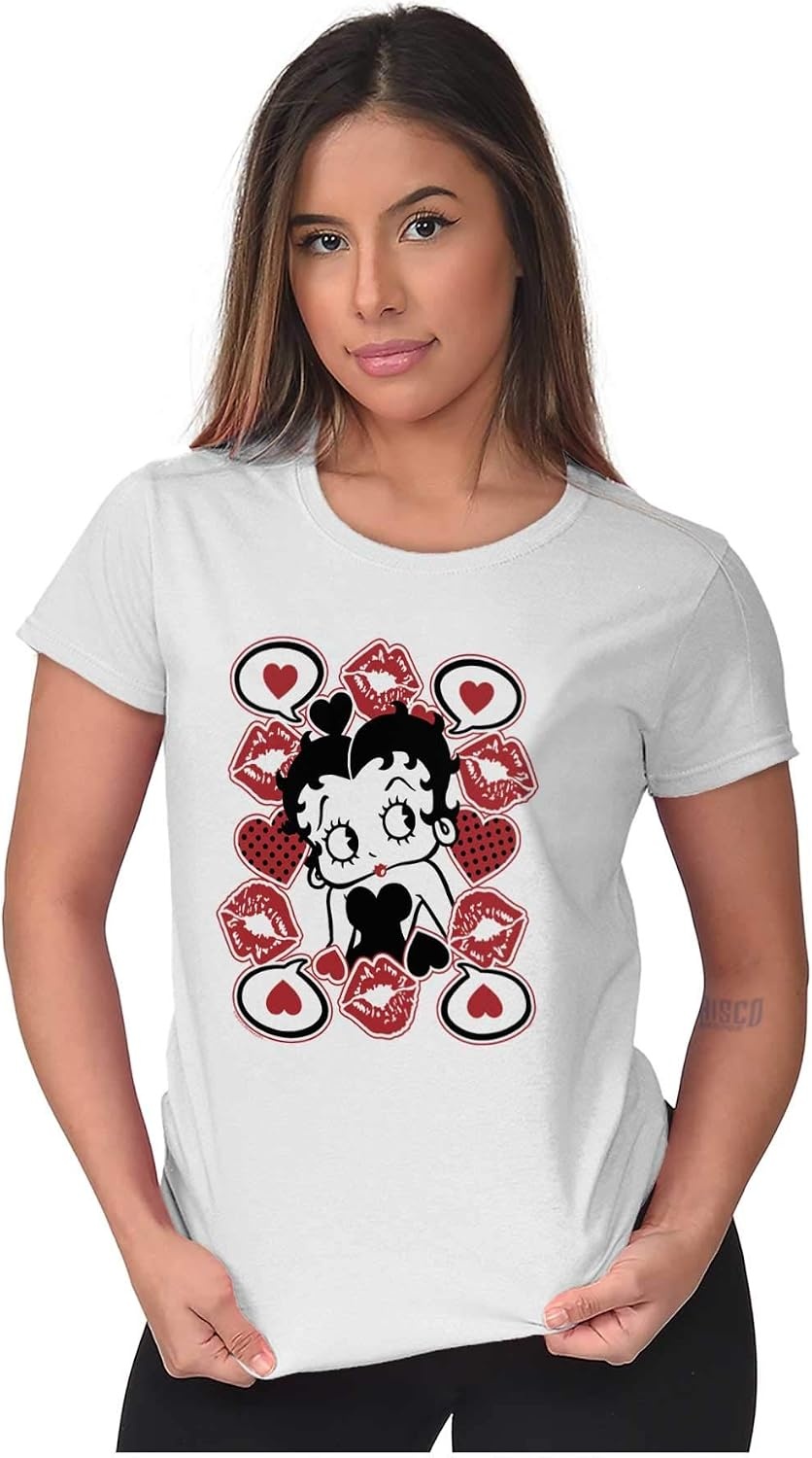 image:imageBetty Boop Cartoon Hearts and Kisses Womens Slim Fit Graphic Tee