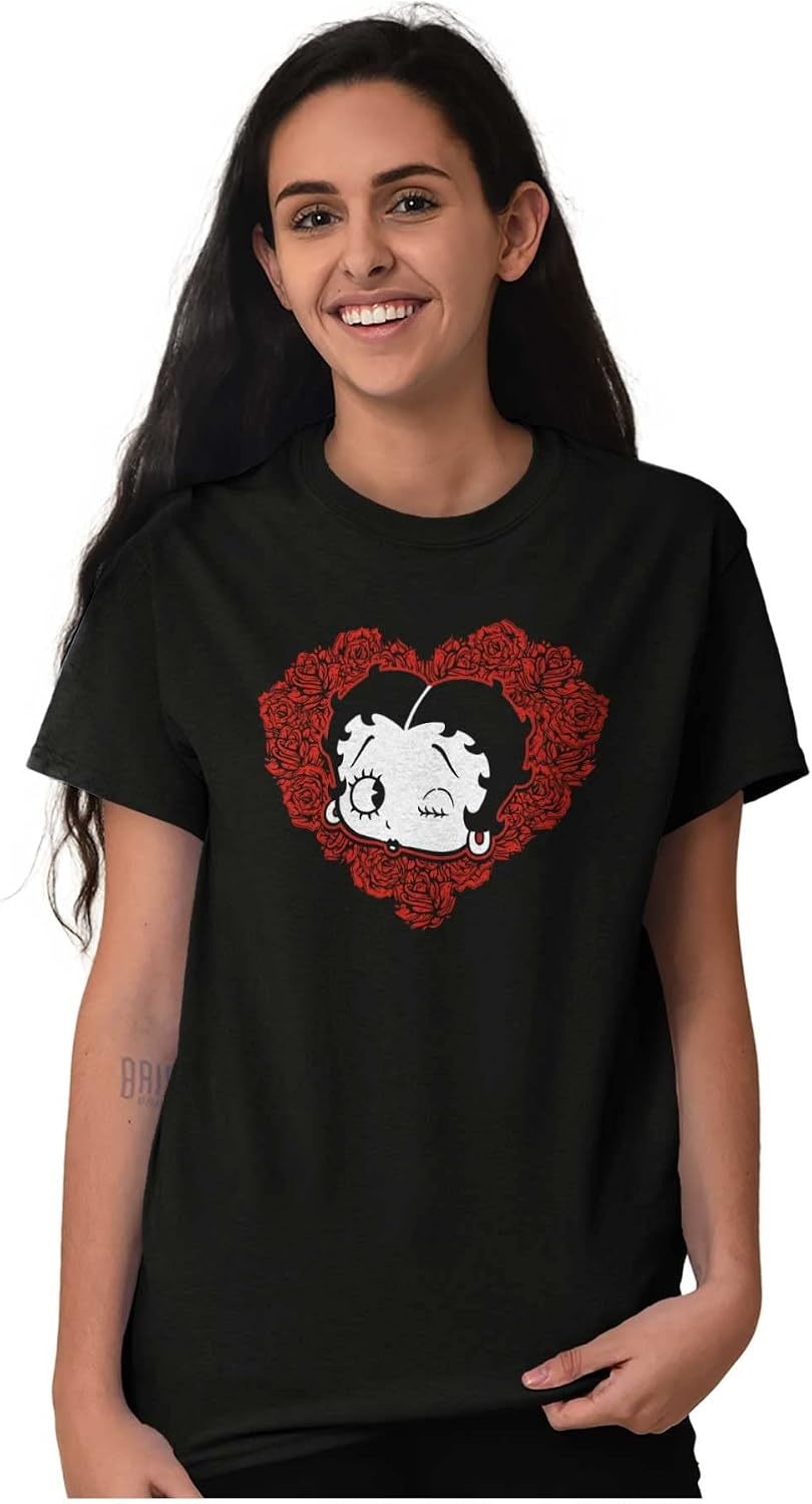 image:imageBetty Boop Heart Wink Blowing Kisses Womens Graphic T Shirt TeesBlack