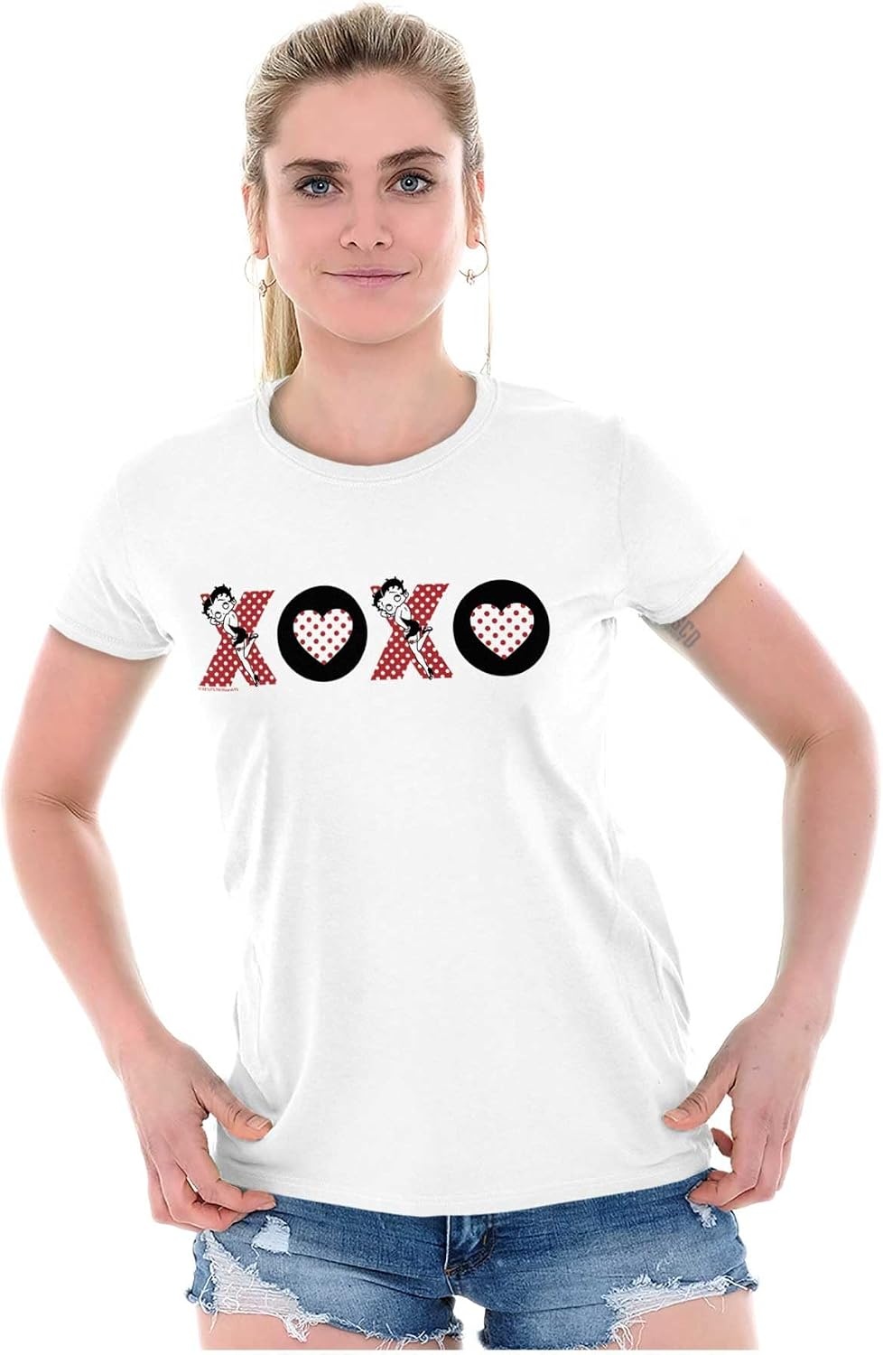 image:imageBetty Boop Kisses and Hugs XO Cute Womens Slim Fit Graphic Tee