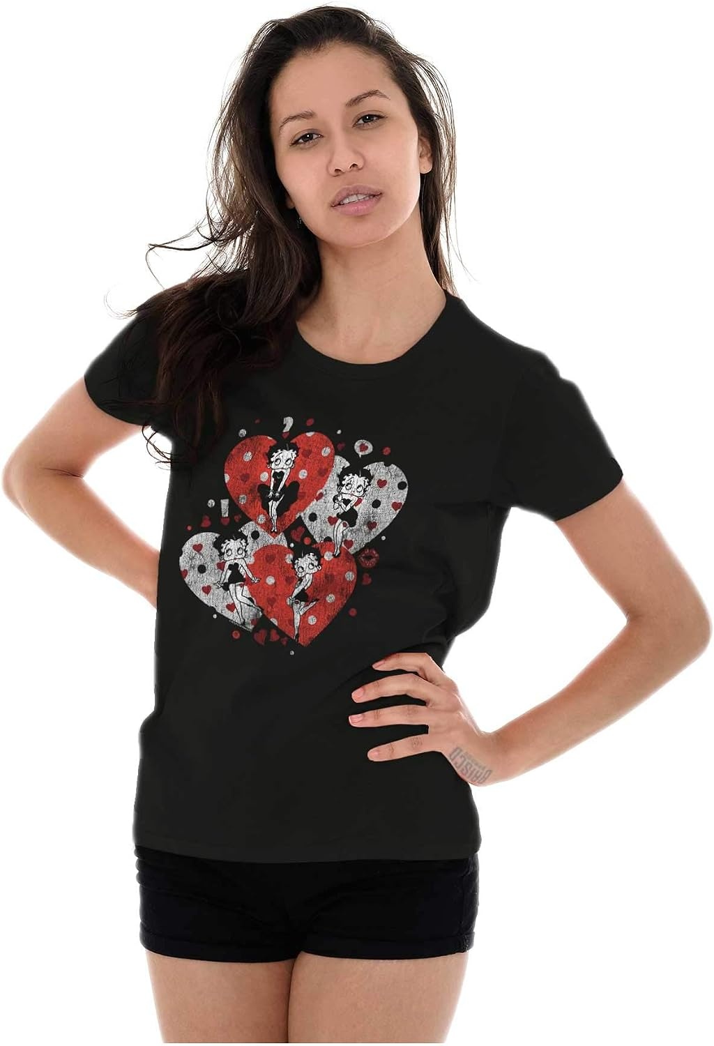 image:imageBetty Boop Love Hearts and Kisses Womens Slim Fit Graphic TeeBlack
