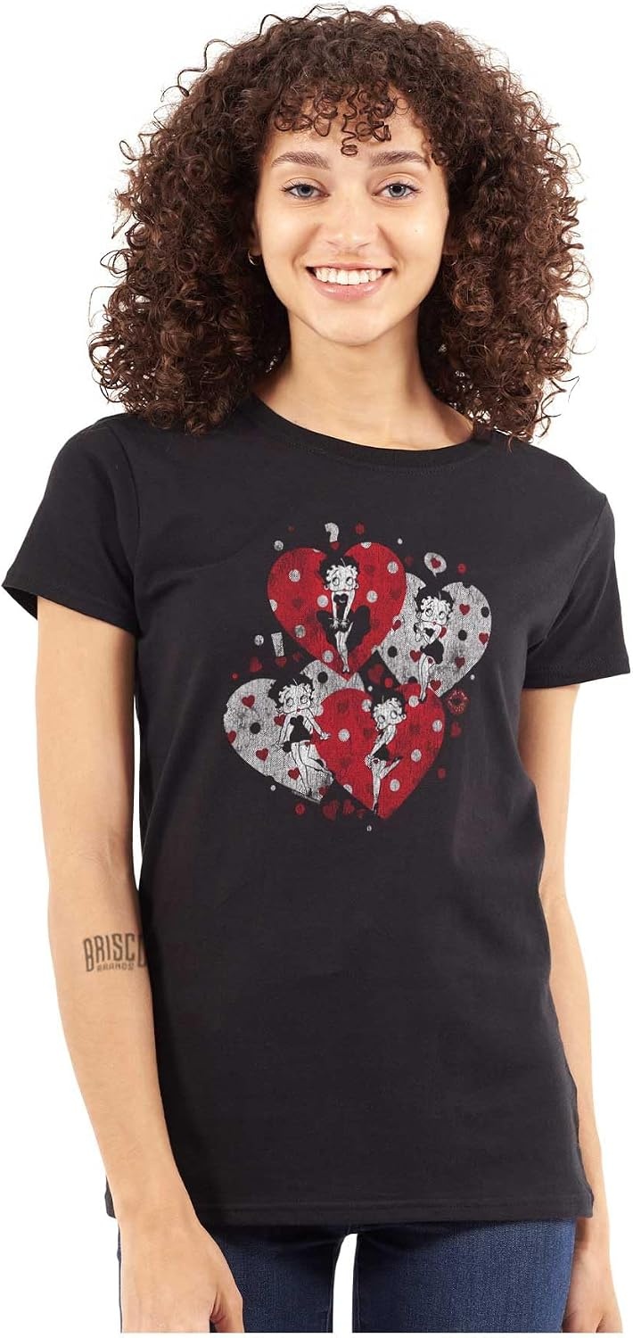 image:imageBetty Boop Love Hearts and Kisses Womens Slim Fit Graphic TeeBlack
