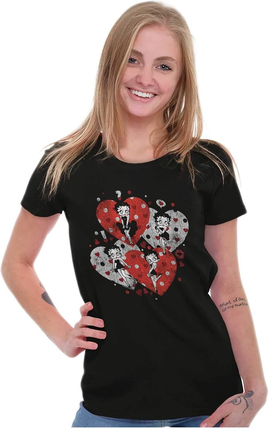 image:imageBetty Boop Love Hearts and Kisses Womens Slim Fit Graphic TeeBlack