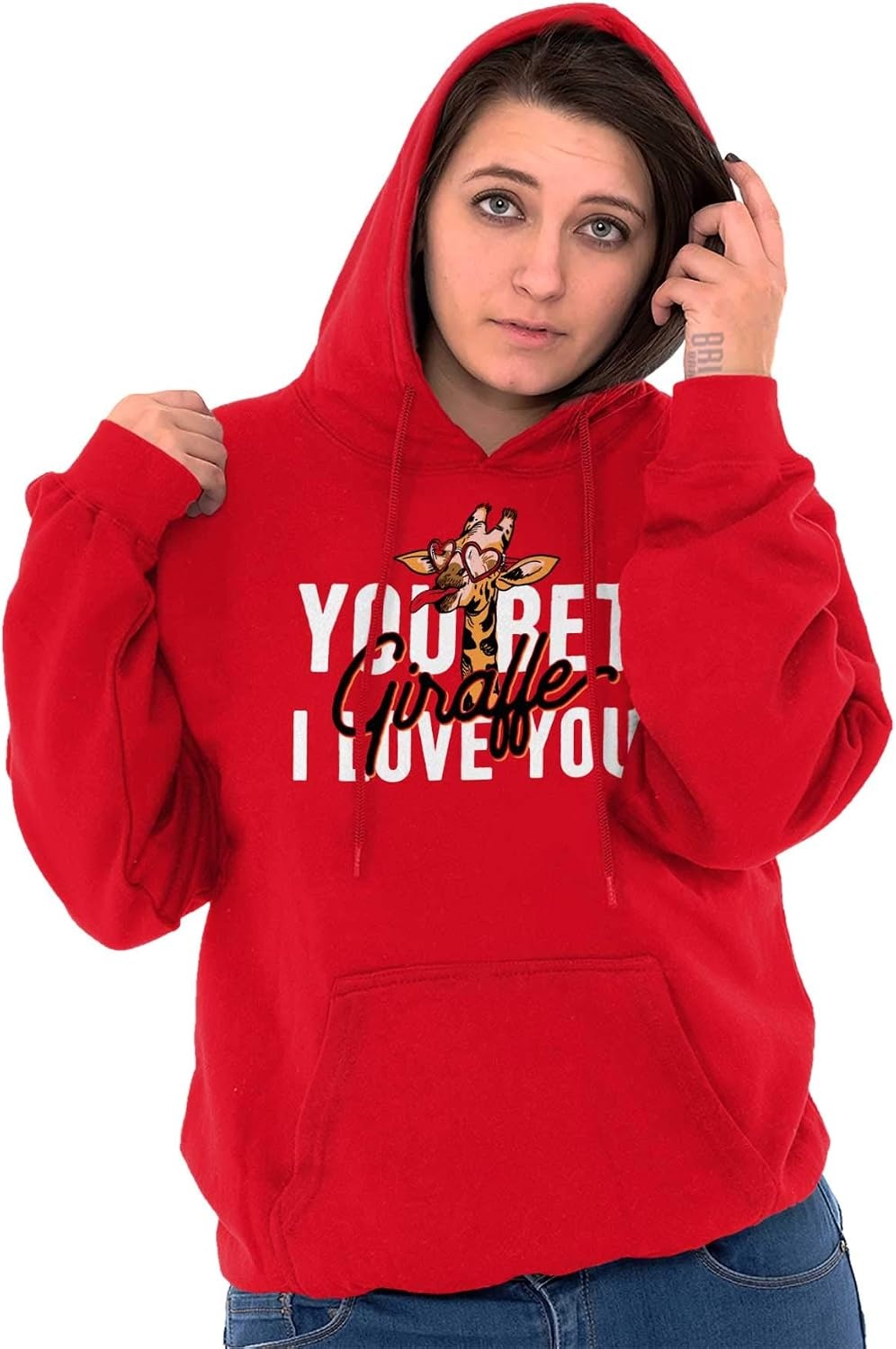 image:imageBrisco Brands Bet Giraffe I Love You Funny Hoodie Sweatshirt WomenRed