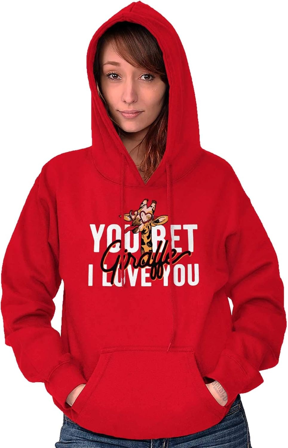 image:imageBrisco Brands Bet Giraffe I Love You Funny Hoodie Sweatshirt WomenRed