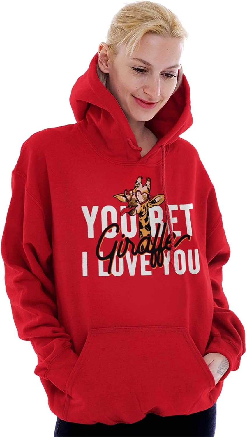 image:imageBrisco Brands Bet Giraffe I Love You Funny Hoodie Sweatshirt WomenRed