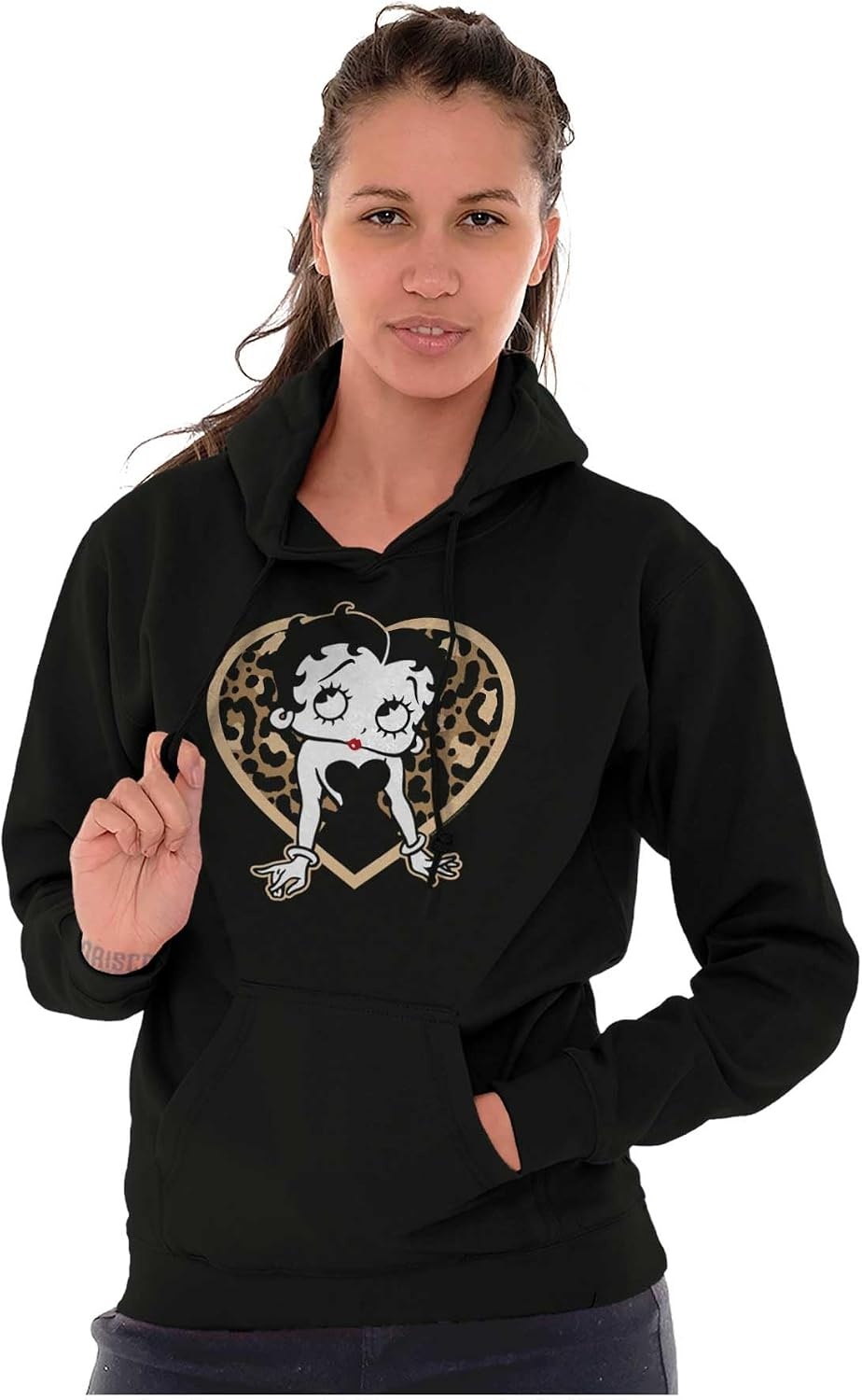 image:imageBrisco Brands Betty Boop Leopard Print Heart Hoodie Sweatshirt WomenBlack