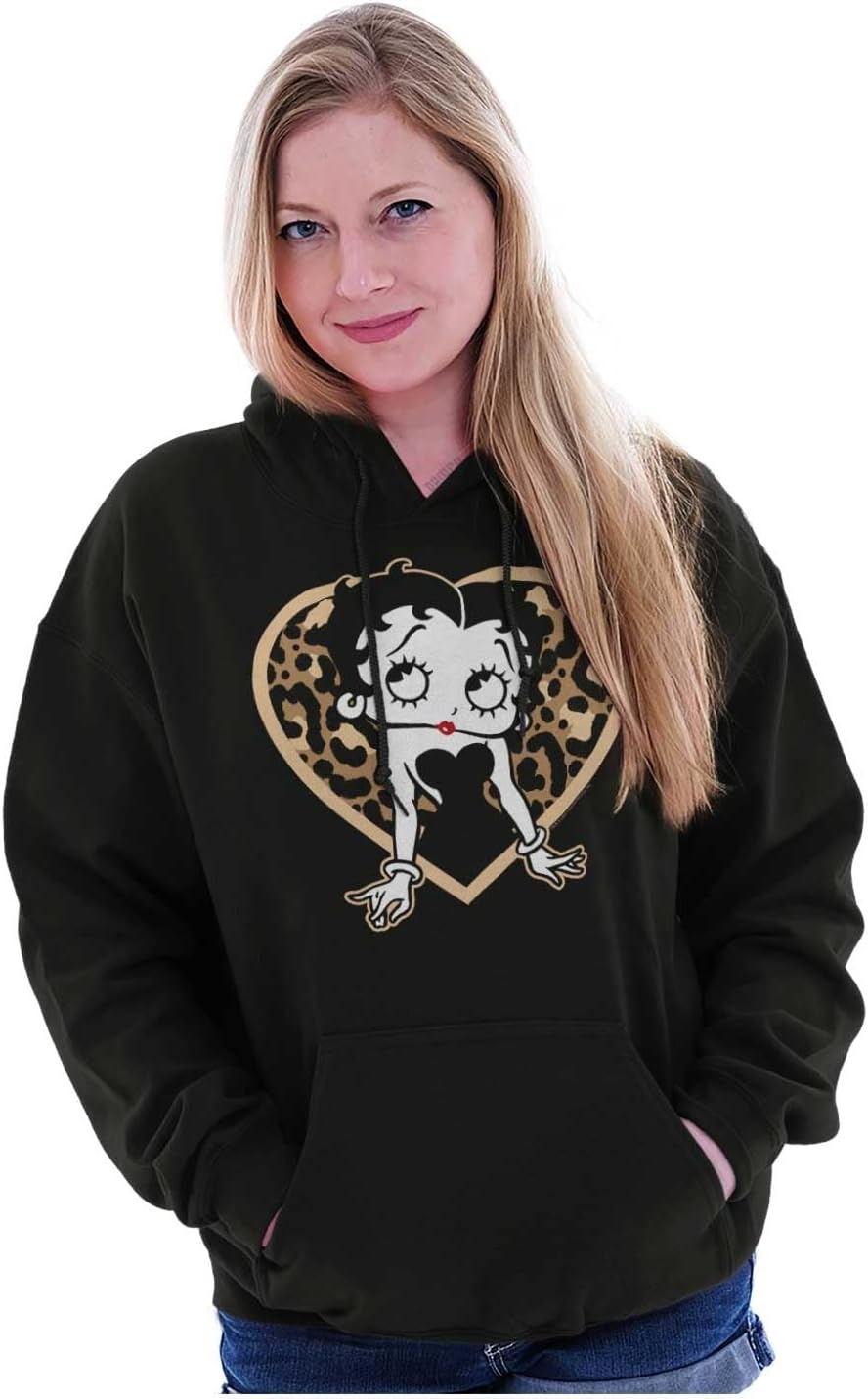 image:imageBrisco Brands Betty Boop Leopard Print Heart Hoodie Sweatshirt WomenBlack