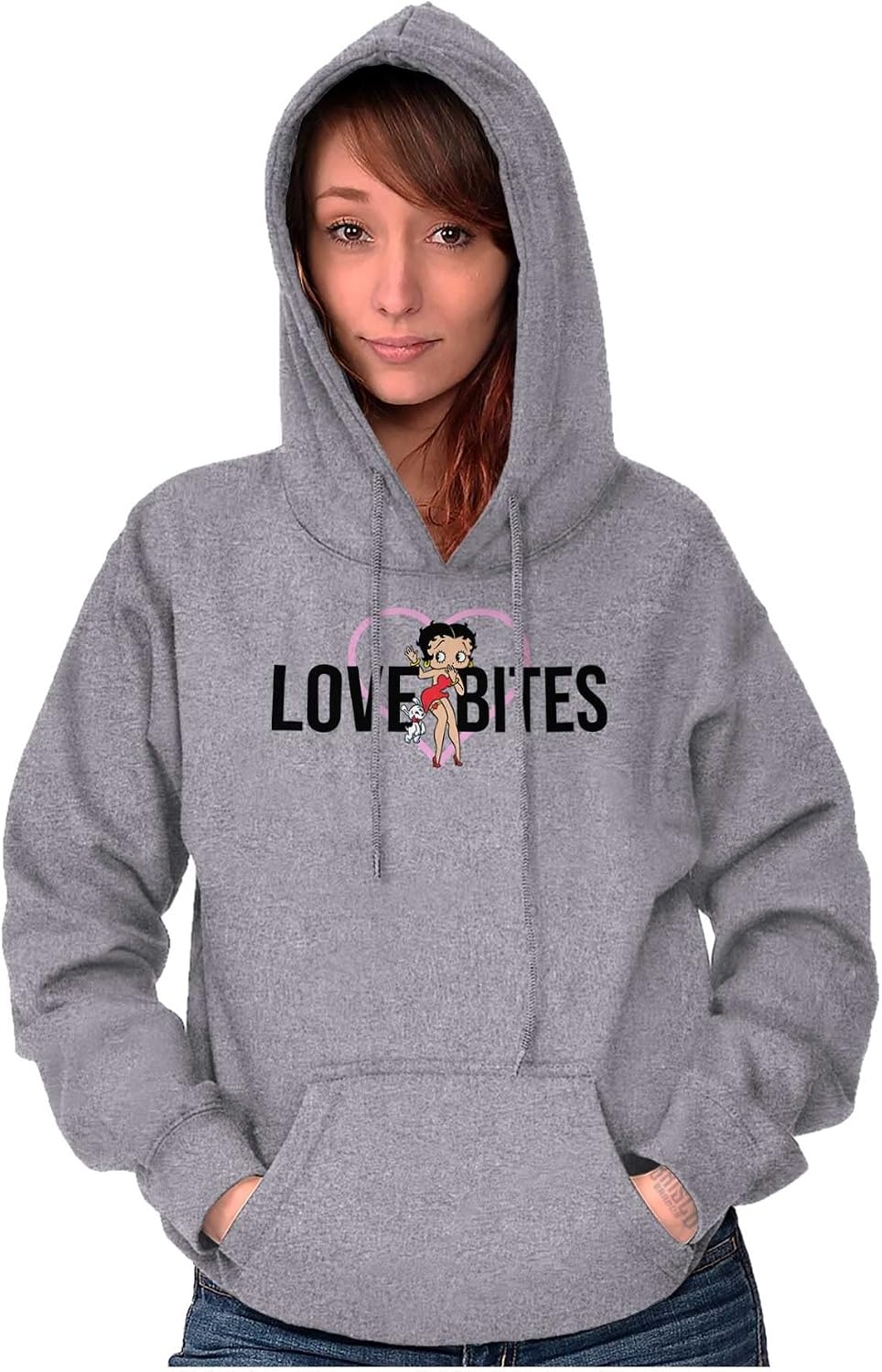 image:imageBrisco Brands Betty Boop Love Bites Single Girls Hoodie Sweatshirt WomenSport Grey