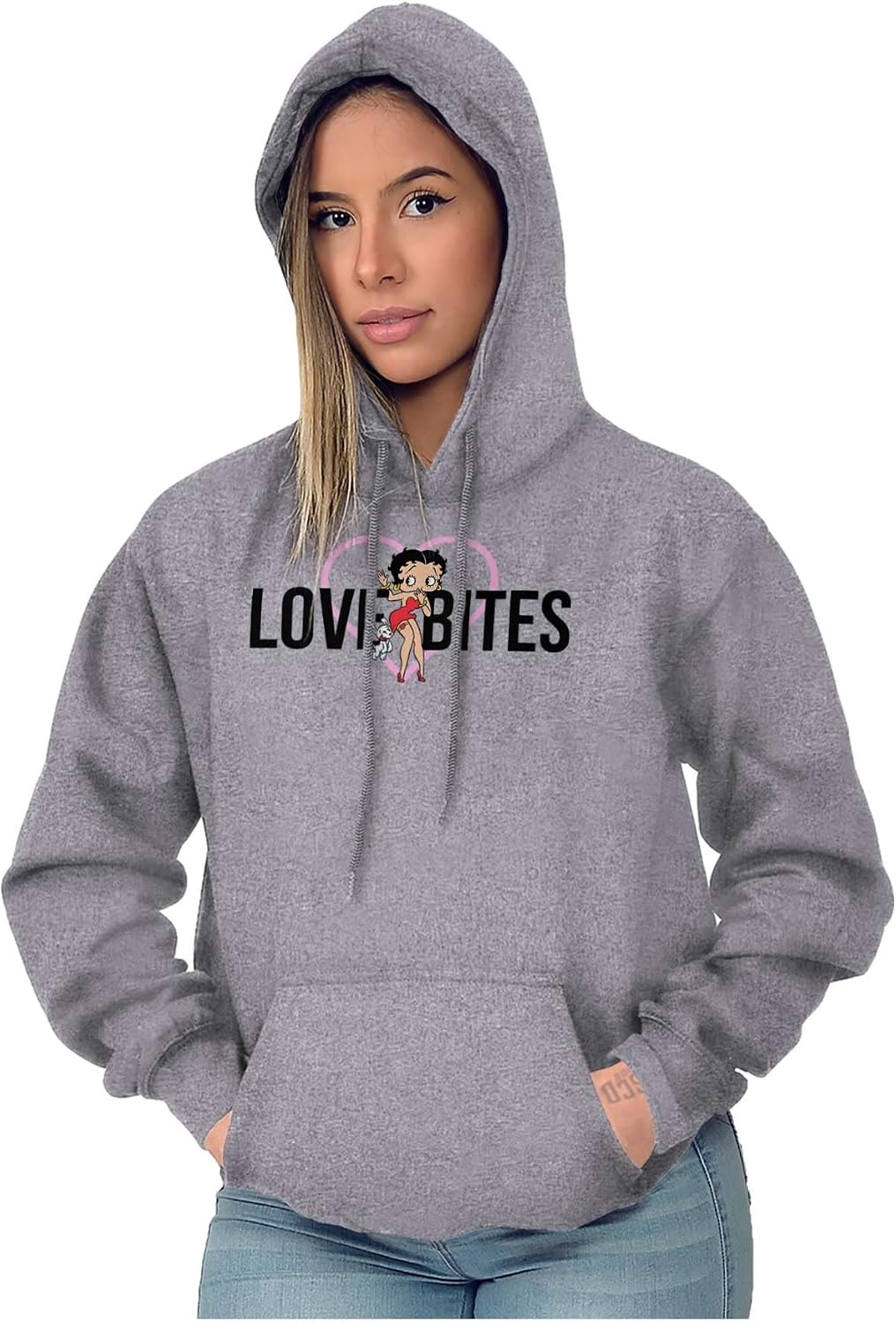 image:imageBrisco Brands Betty Boop Love Bites Single Girls Hoodie Sweatshirt WomenSport Grey