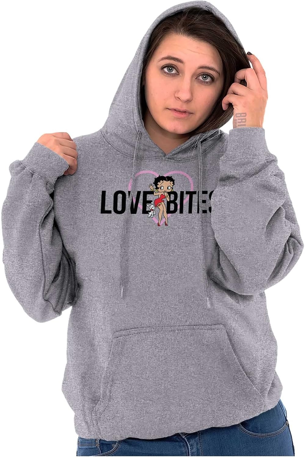image:imageBrisco Brands Betty Boop Love Bites Single Girls Hoodie Sweatshirt WomenSport Grey