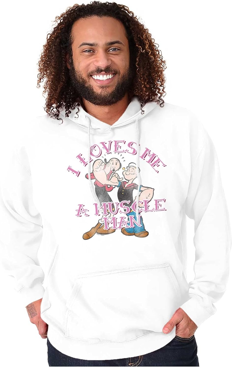 image:imageBrisco Brands I Loves Me A Muscle Man Olive Oyl Hoodie Sweatshirt WomenWhite