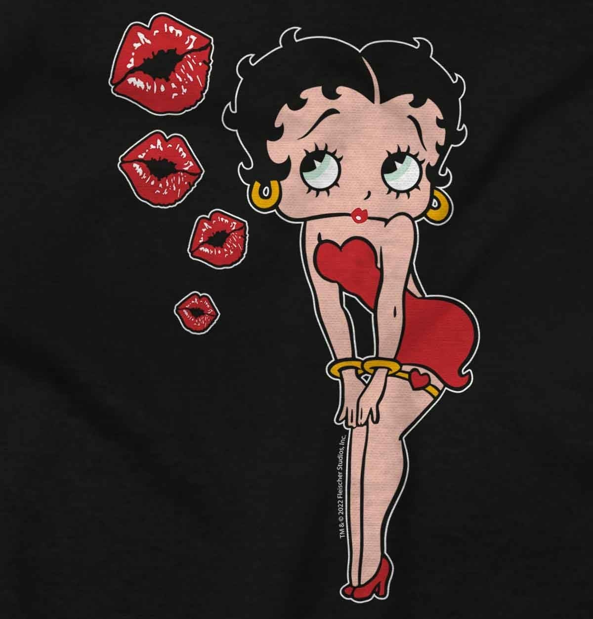 image:imageBrisco Brands Retro Betty Boop Cartoon Kissy Lips Hoodie Sweatshirt WomenBlack
