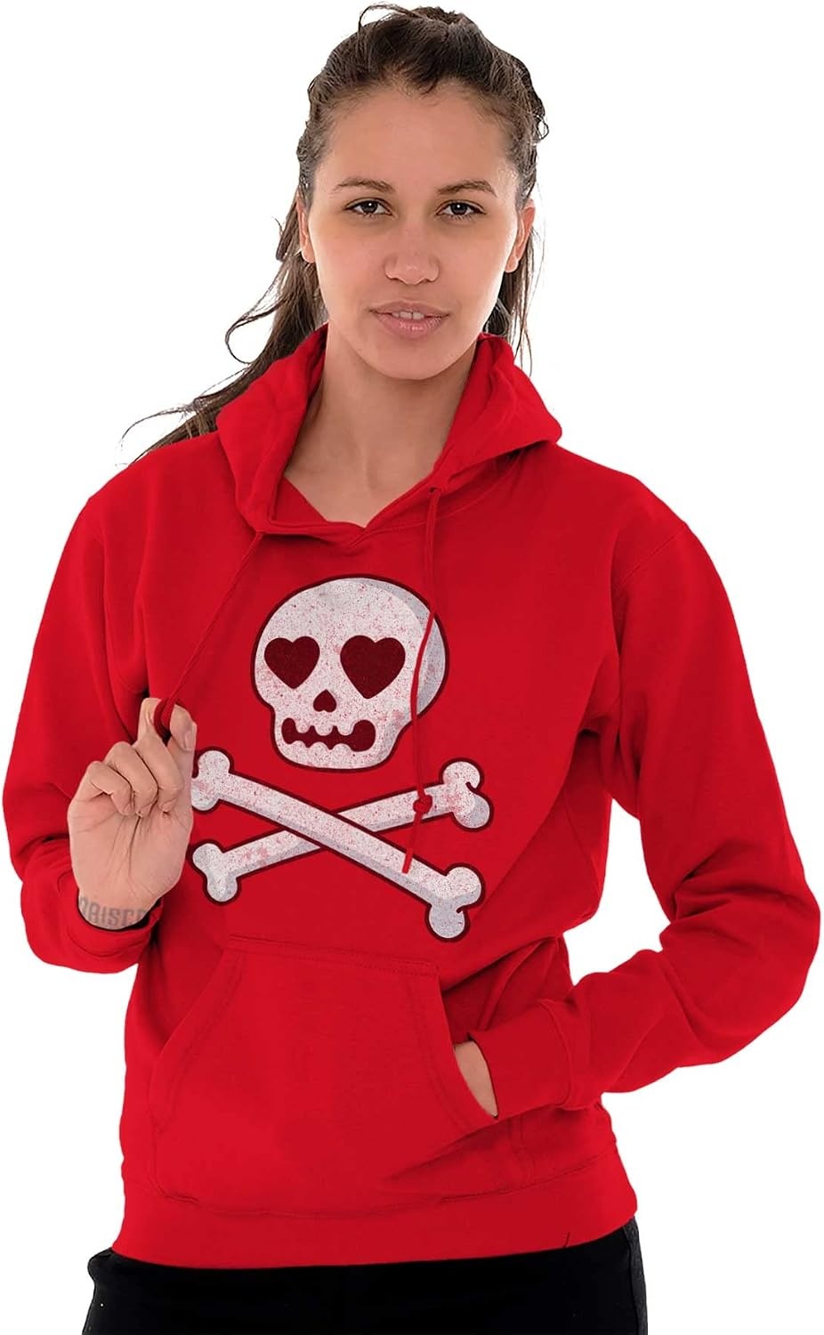 image:imageBrisco Brands Skeleton Skull Crossbone Heart Symbol Hoodie Sweatshirt WomenRed