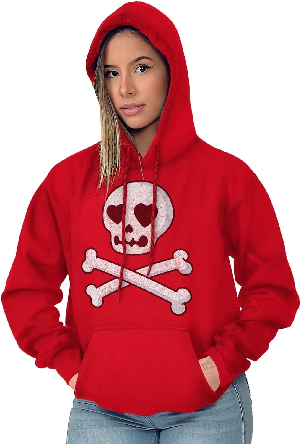 image:imageBrisco Brands Skeleton Skull Crossbone Heart Symbol Hoodie Sweatshirt WomenRed