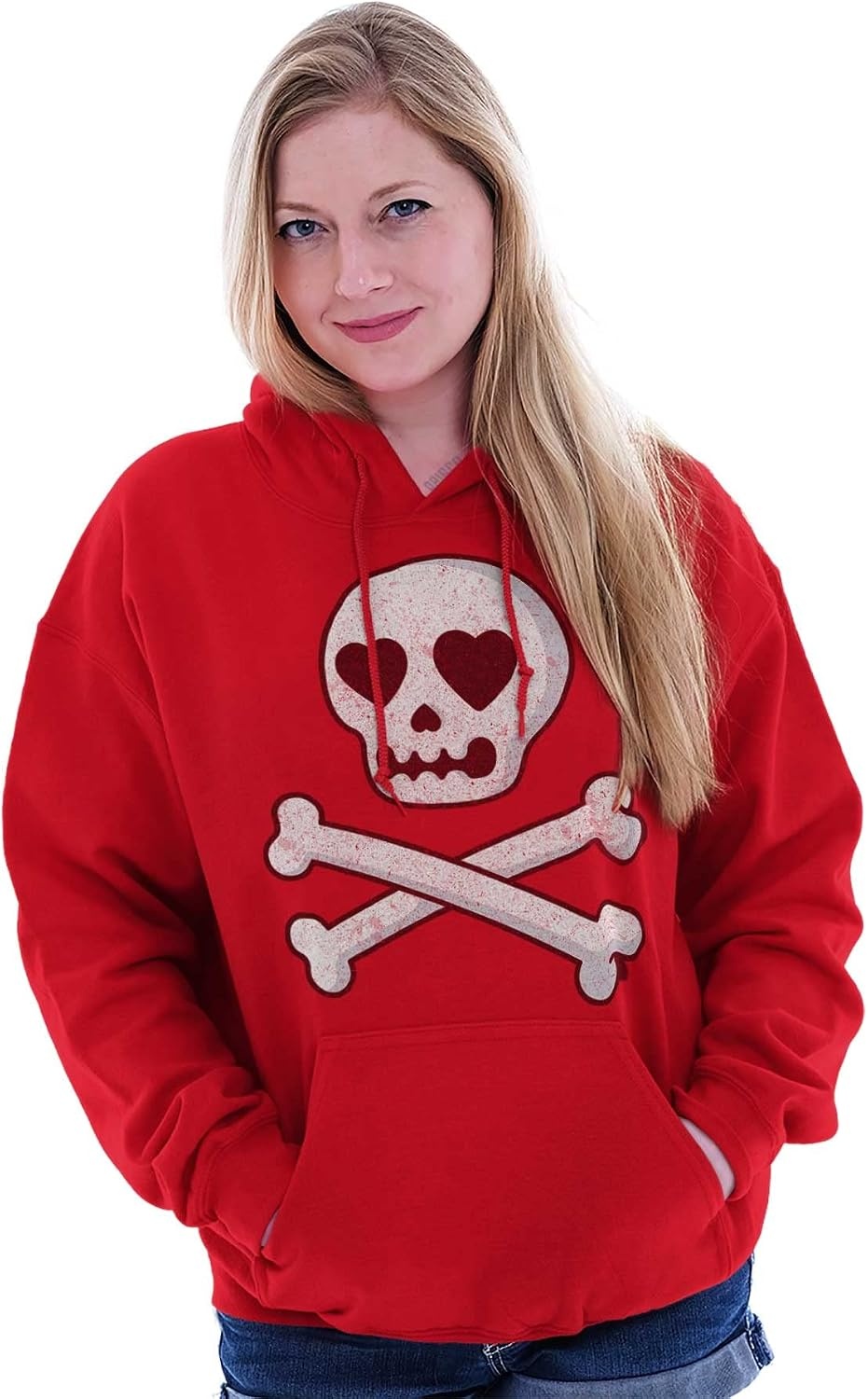 image:imageBrisco Brands Skeleton Skull Crossbone Heart Symbol Hoodie Sweatshirt WomenRed