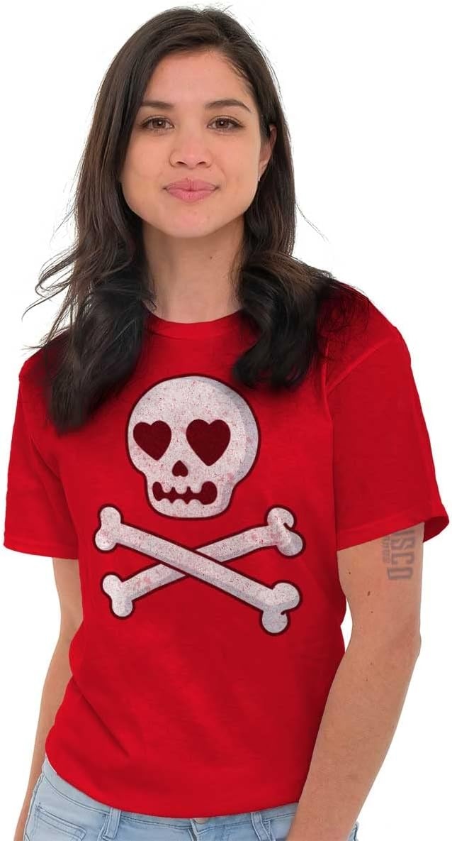 image:imageBrisco Brands Skeleton Skull Crossbone Heart Symbol Womens Graphic T Shirt TeesRed