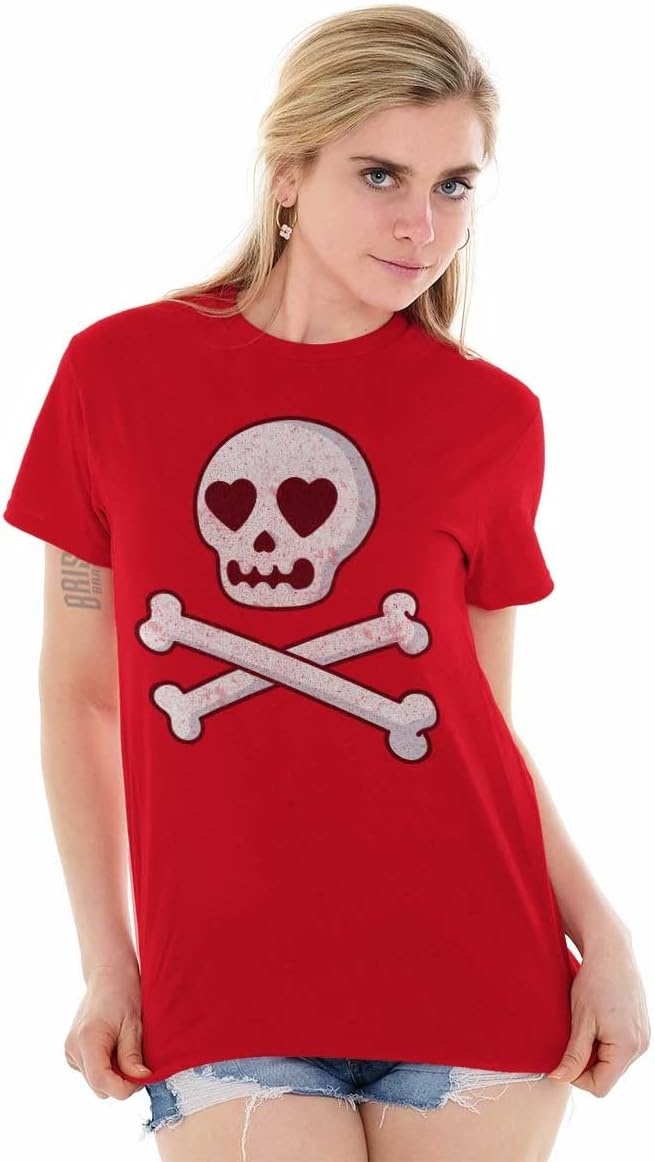 image:imageBrisco Brands Skeleton Skull Crossbone Heart Symbol Womens Graphic T Shirt TeesRed