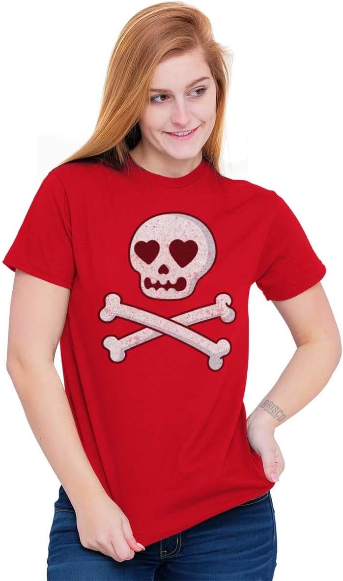 image:imageBrisco Brands Skeleton Skull Crossbone Heart Symbol Womens Graphic T Shirt TeesRed