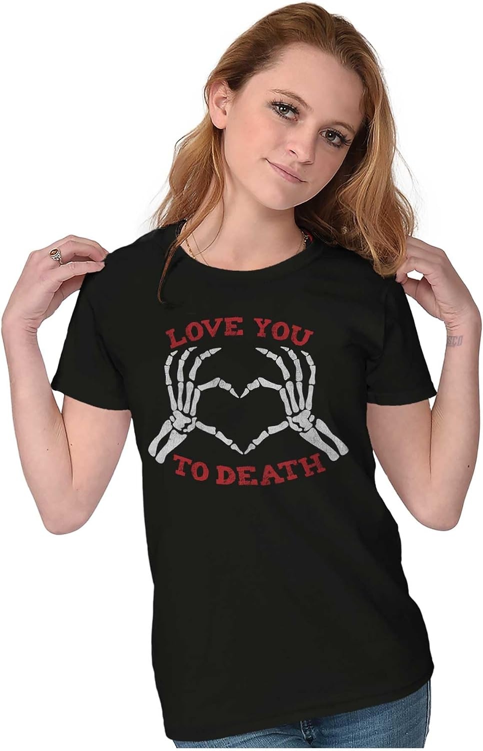 image:imageLove You to Death Heart Skeleton Womens Slim Fit Graphic TeeBlack