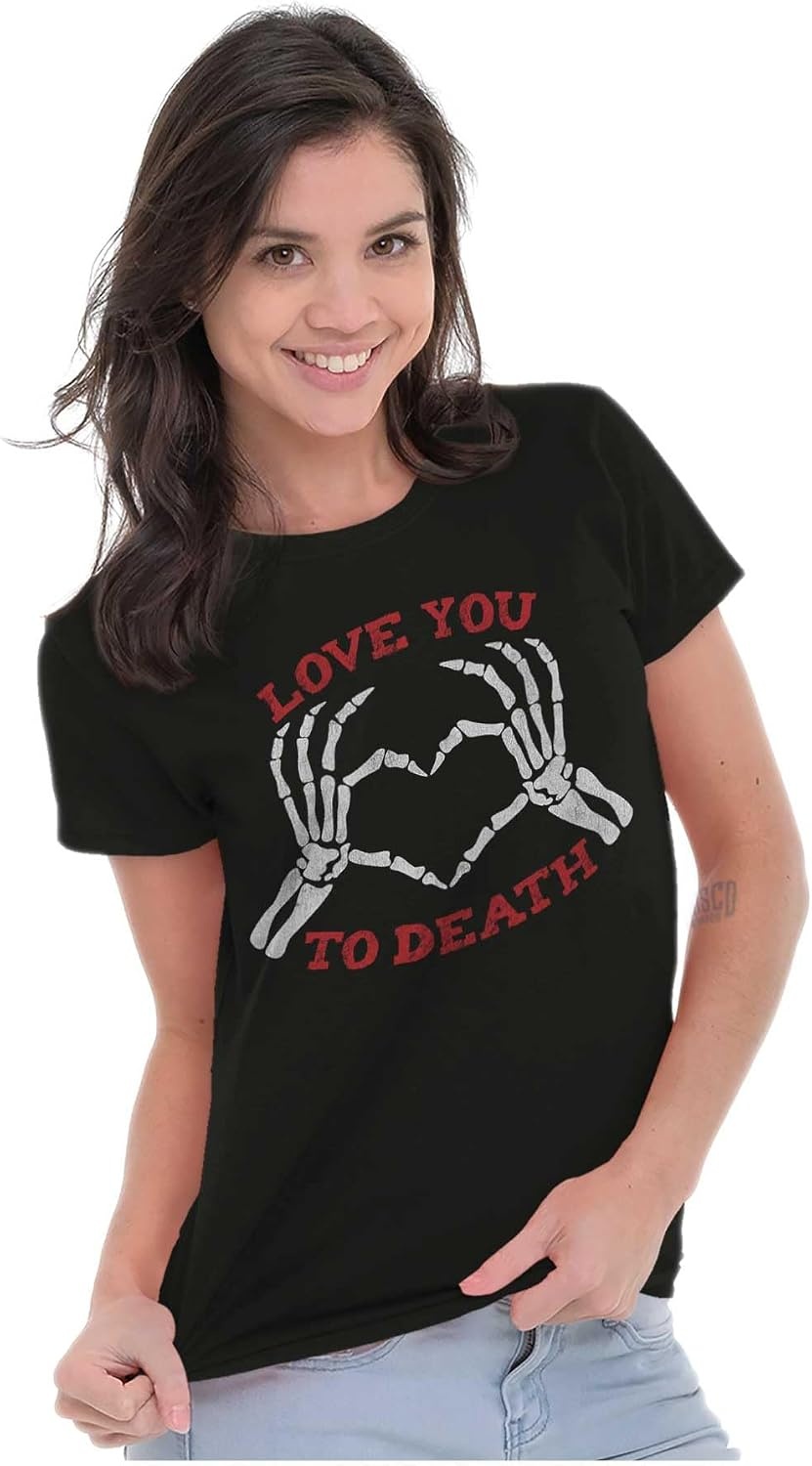 image:imageLove You to Death Heart Skeleton Womens Slim Fit Graphic TeeBlack