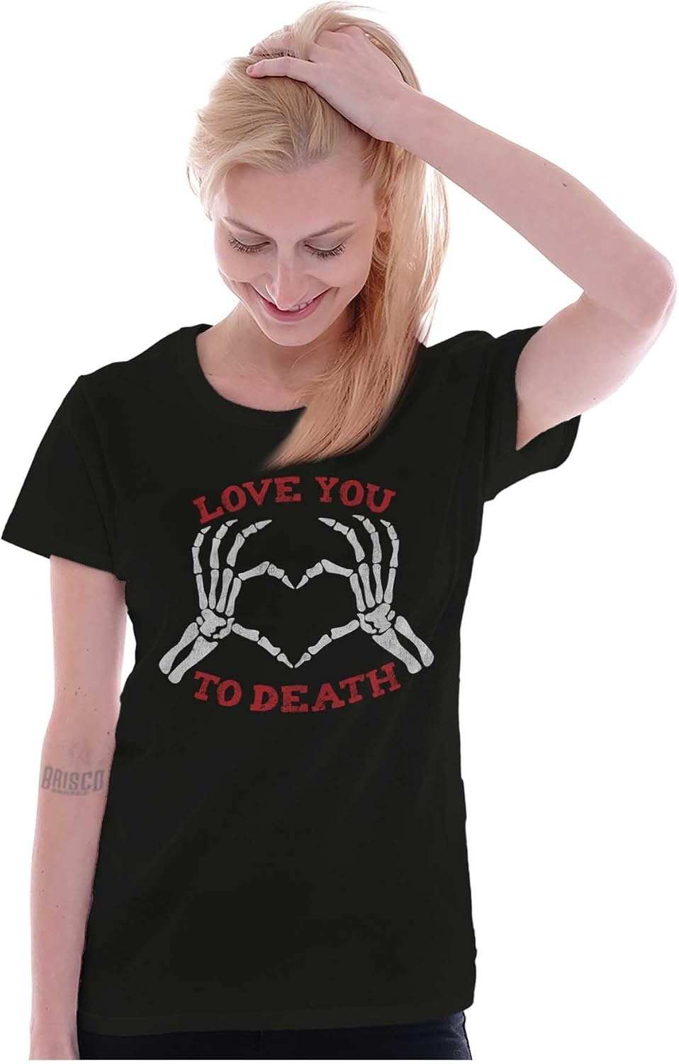 image:imageLove You to Death Heart Skeleton Womens Slim Fit Graphic TeeBlack