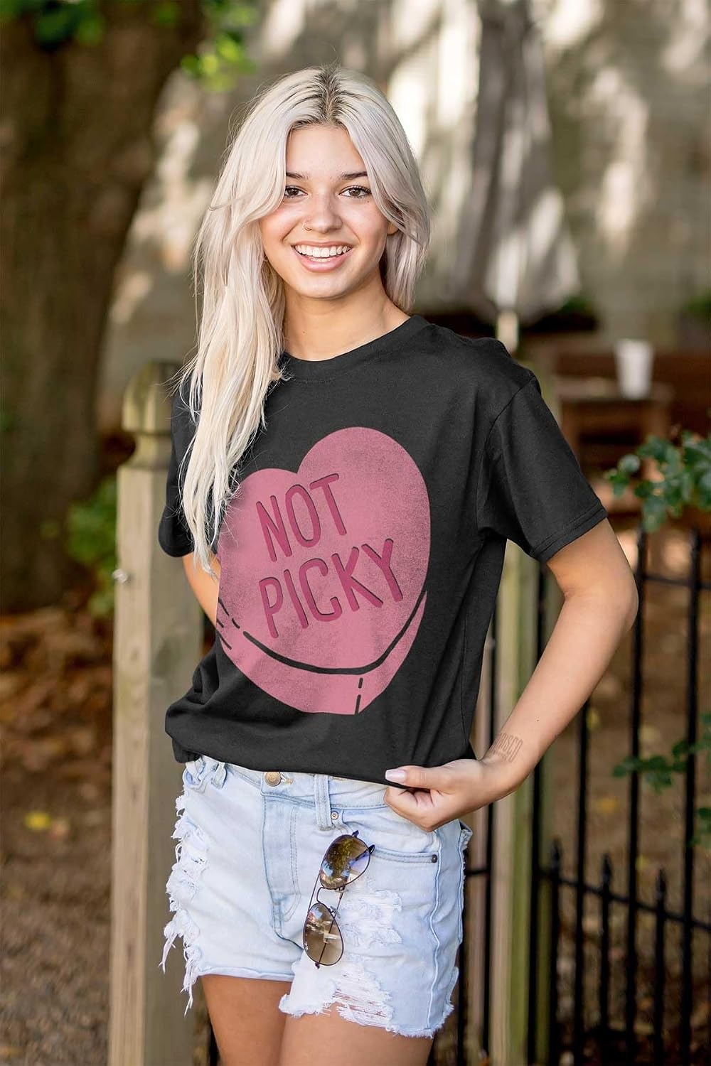 image:imageNot Picky Candy Heart Valentines Day Womens Graphic T Shirt TeesBlack
