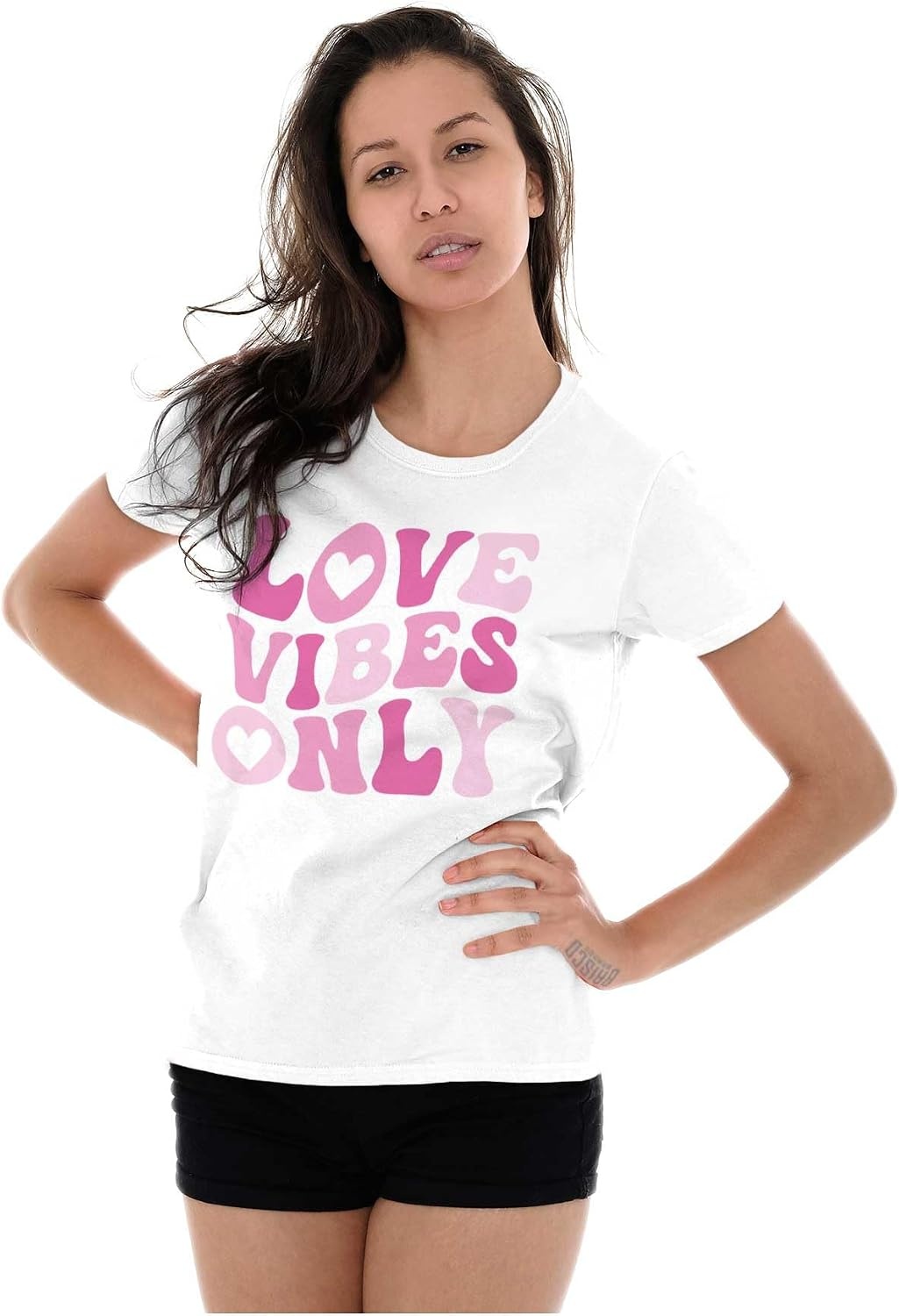 image:imageValentines Day Love Vibes Only Womens Slim Fit Graphic TeeWhite