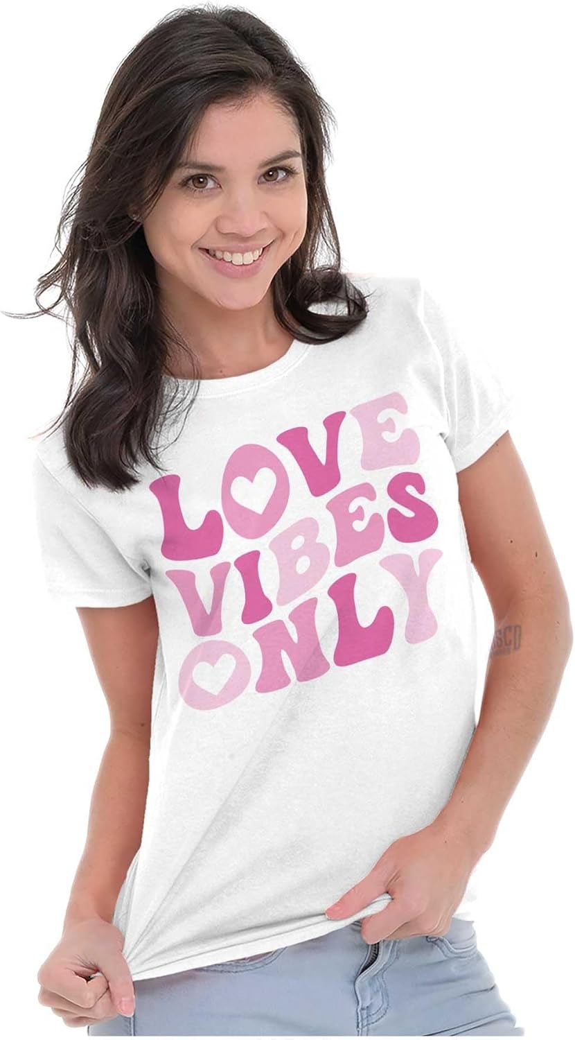 image:imageValentines Day Love Vibes Only Womens Slim Fit Graphic TeeWhite