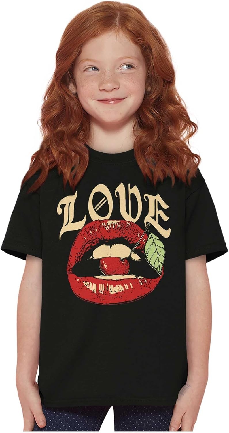 image:imageVintage Love Lips Biting Cherry Crewneck T Shirts Boy Girl
