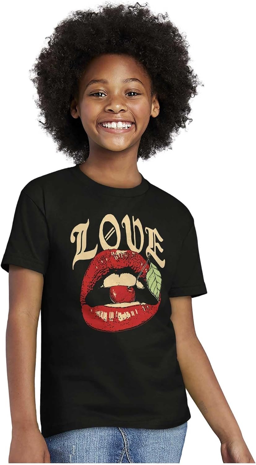 image:imageVintage Love Lips Biting Cherry Crewneck T Shirts Boy Girl