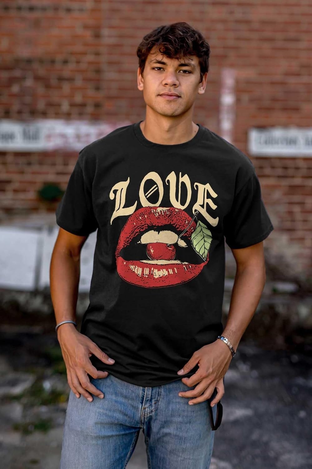 image:imageVintage Love Lips Biting Cherry Graphic T Shirt Men or WomenBlack