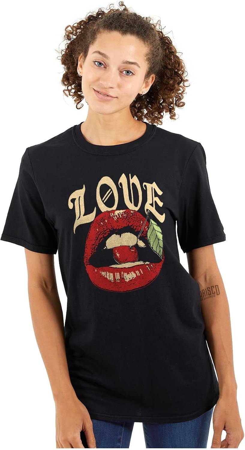 image:imageVintage Love Lips Biting Cherry Graphic T Shirt Men or WomenBlack