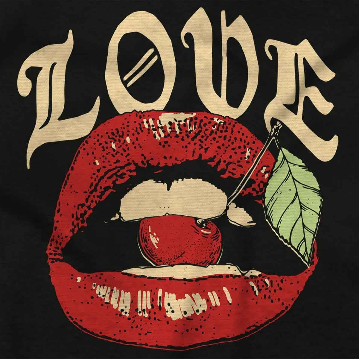 image:imageVintage Love Lips Biting Cherry Womens Slim Fit Graphic TeeBlack