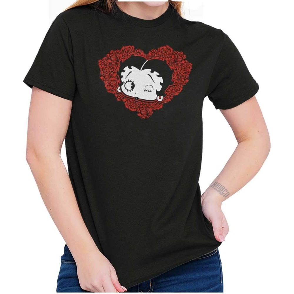 image:imageBetty Boop Heart Wink Blowing Kisses Womens Graphic T Shirt TeesBlack